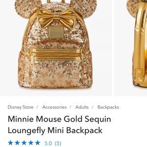 Minnie Mouse Gold Sequin Loungefly Mini Backpack